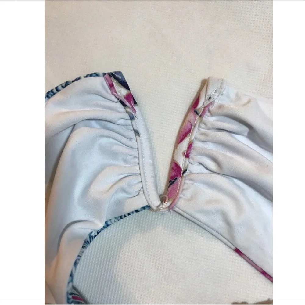 NEW Frankie's Bikinis 'India' Bandeau Top‎ Floral-Stripe [SZ Medium ]